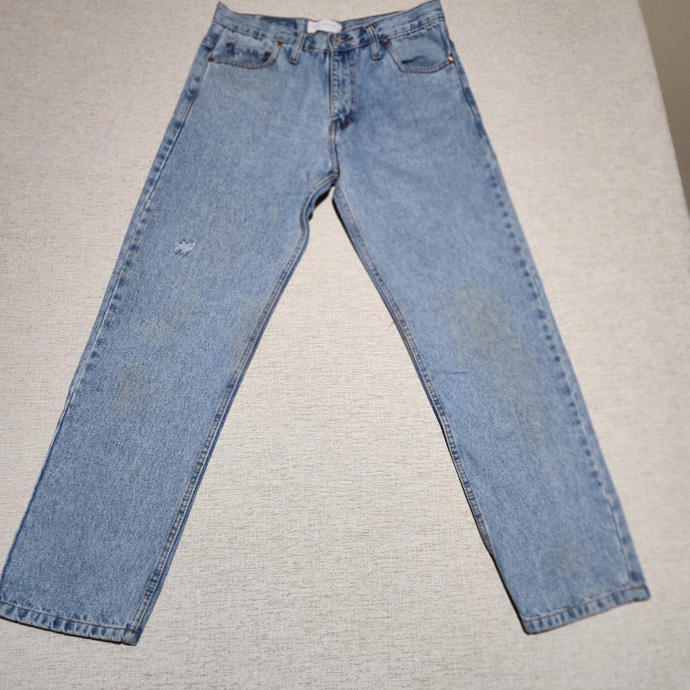 Levis 550 Relaxed Fit Jeans Mens 34x32 Light Wash Blue Tapered Leg Distressed